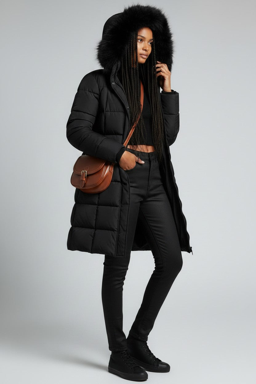 Arabella | Long Puffer Winter Coat with Fur Hood for Women