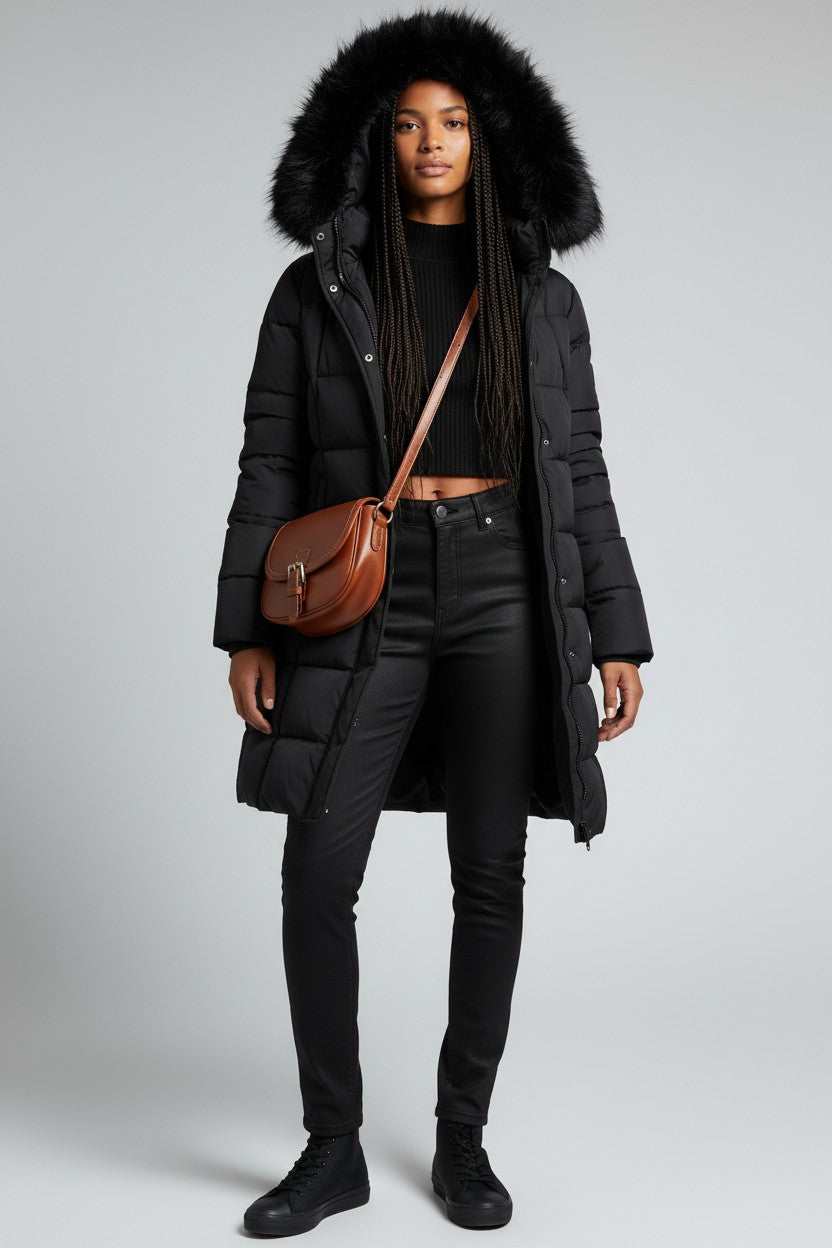 Arabella | Long Puffer Winter Coat with Fur Hood for Women