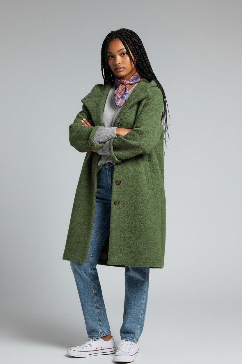 Alice | Cozy Hooded Wool-Blend Longline Coat for Women
