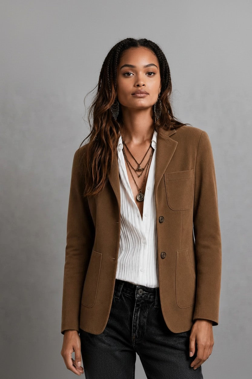 Fiona | Women's Suede Blazer with Patch Pockets and Notch Lapel