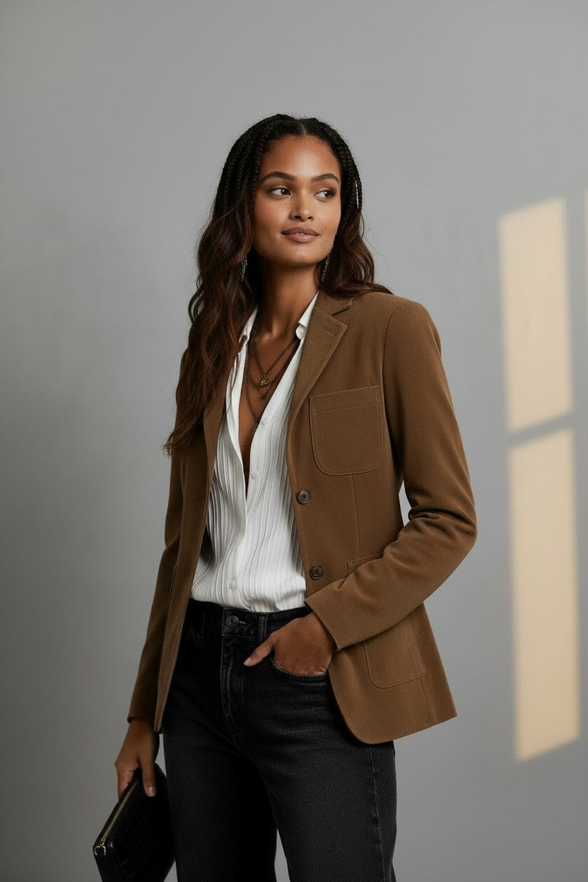 Fiona | Women's Suede Blazer with Patch Pockets and Notch Lapel